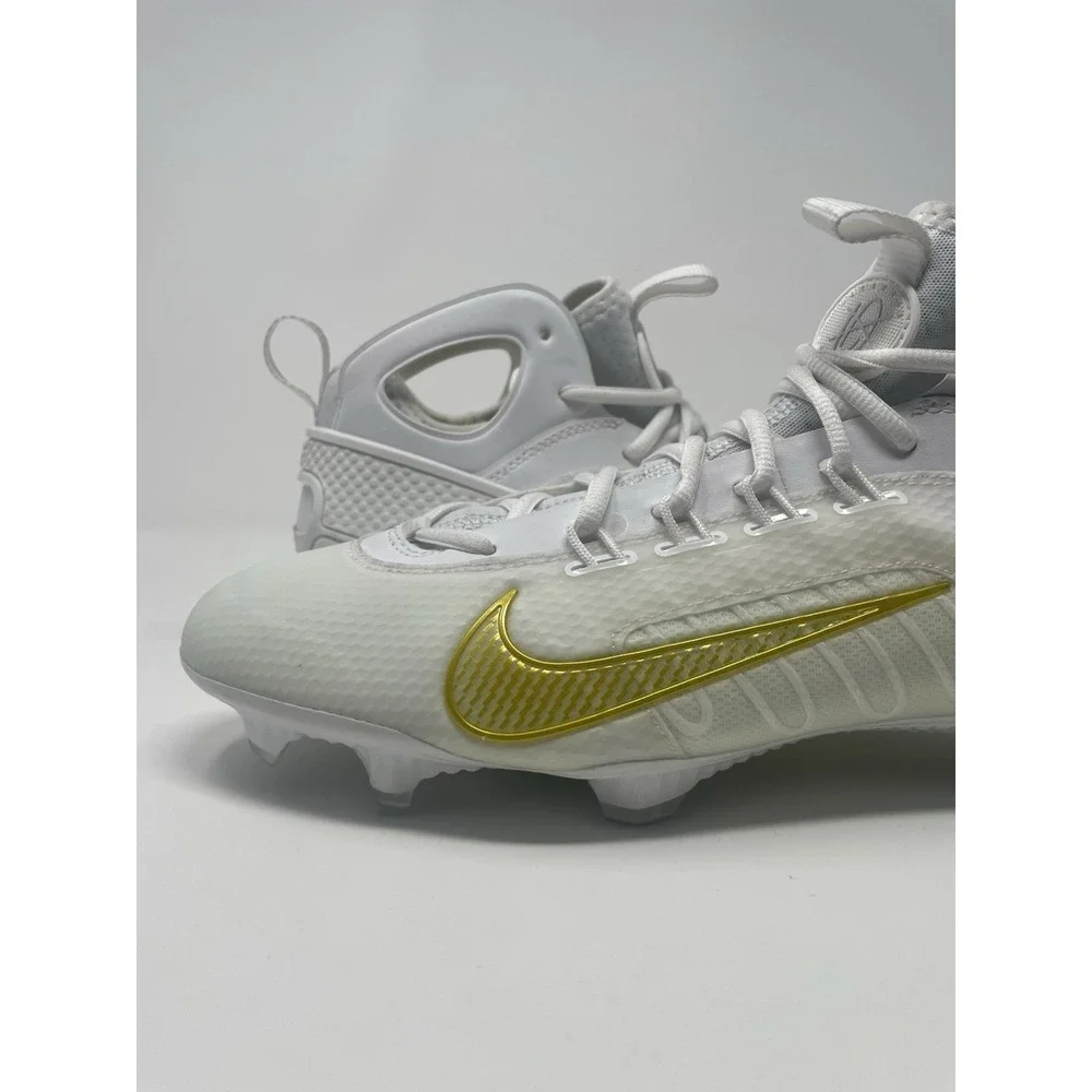 Nike Huarache 9 Elite LAX Mid Lacrosse Cleats White Gold Men's Size 12.5‎ New